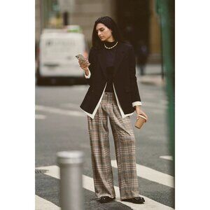 Anthropologie Plaid Wide Leg Pants - Black, Brown, Cream